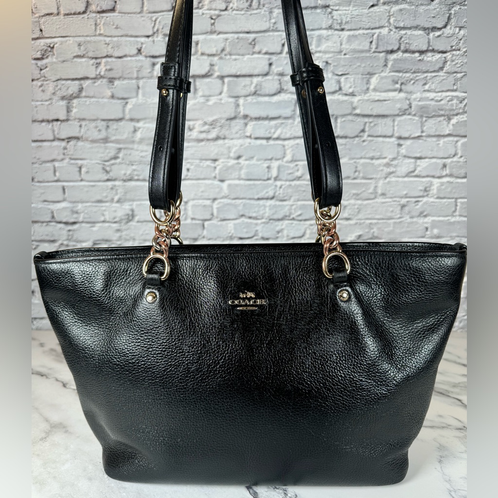 Coach Black Pebbled Leather Tote Bag 36604 Authentic